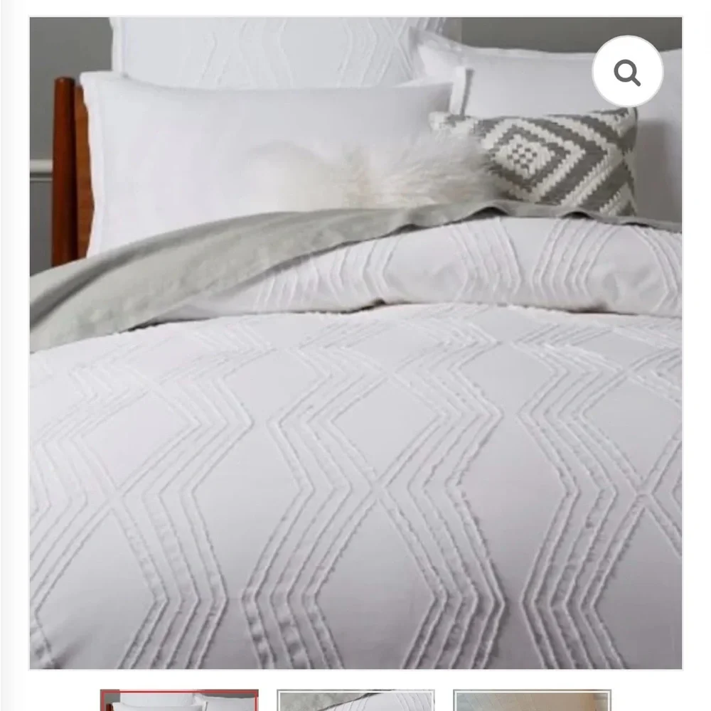West Elm White Textured Geometric Duvet Cover